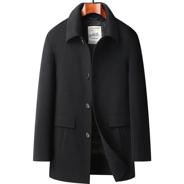 Abrigo De Cachemira De Doble Cara Con Forro Removible De PlumóN De Ganso Para OtoñO E Invierno Para Hombre, Abrigo De Lana De Cara Viva Para Hombres De Mediana Edad Y Mayores 4XL Negro-image
