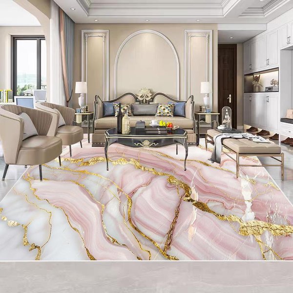 Nowoczesny Dom RóżOwe Dywany Dekoracja Salonu Dywan Marmurowy Lekki Luksus Obszar Sofy Mata Pod Stopy Sypialnia Przy ŁóżKu Szatnia MięKki Dywan 60X90Cm Door Mat-image