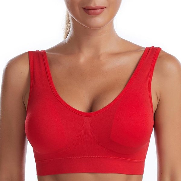 Seksowny Biustonosz Damski Plus Rozmiar Bezszwowy OddychająCy Biustonosz Bez Fiszbin Bielizna Bralette Wygodny Aktywny Usztywniany Biustonosz KróTki Top 4XL Czerwony-image