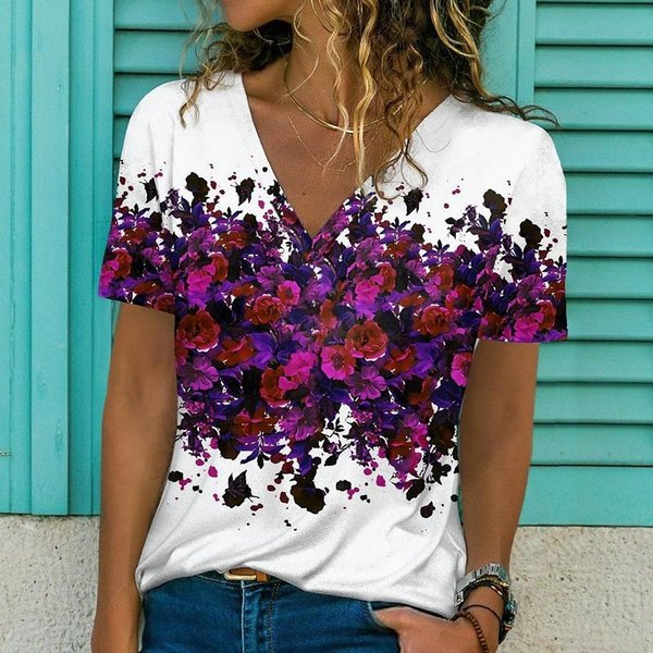 Kwiatowe Cekiny 3D Print T-Shirt Nowy Damski T-Shirt Z KróTkim RęKawem I Dekoltem W Serek Y2K Topy Streetwear Harajuku Oversized T-Shirty Damskie Odzież 5XL-image