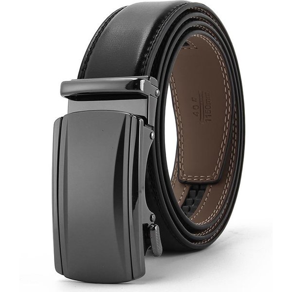 Nuevo CinturóN De Cuero De Segunda Capa Para Hombre Con Hebilla AutomáTica De Cuero, CinturóN De Cuero Genuino De Piel De Vaca Pura, CinturóN Casual De Negocios 110-130CM Gray-image