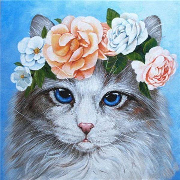 Bordado De Diamantes PedreríA Pintura De Diamantes 5D Animales Gatos Flor Punto De Cruz 30X30Cm-image