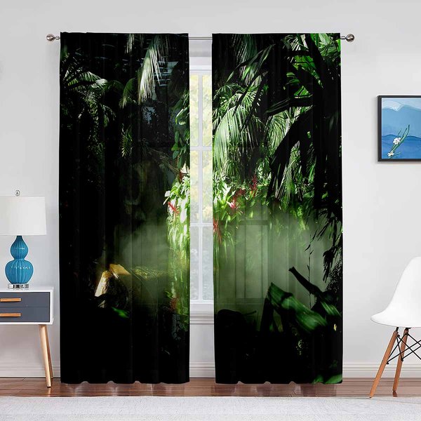 Cortina De Voile Transparente Selva Verde ÁRboles Y Plantas ExóTicas Cortinas De Tul Para Ventana DecoracióN De Sala De Estar Dormitorio Cocina 1 PCS W100Xh250Cm&Grommet Top-image