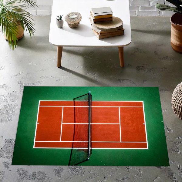 KreskóWkowy Dywan Kort Tenisowy Zabawny PokóJ DziecięCy Sportowy Retro Salon Domowa Dekoracja Sypialni Dywan 80X120CM-image