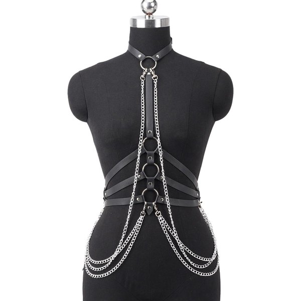 Punkowy SkóRzany Body ŁAńCuch Na Klatkę Piersiową Pasek, Y2K ŁAńCuch Na CiałO Goth Pasek, Modny Pasek Do Stroju Rave. Black-image