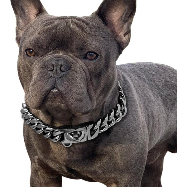Collar Para Perro De Oro De 18 Quilates, Cadena De Eslabones Cubanos De Acero Inoxidable De 14 Mm De Ancho, Collar De Metal Para Mascotas PequeñAs, Medianas Y Grandes, Producto 26Inch(65Cm) Negro-image