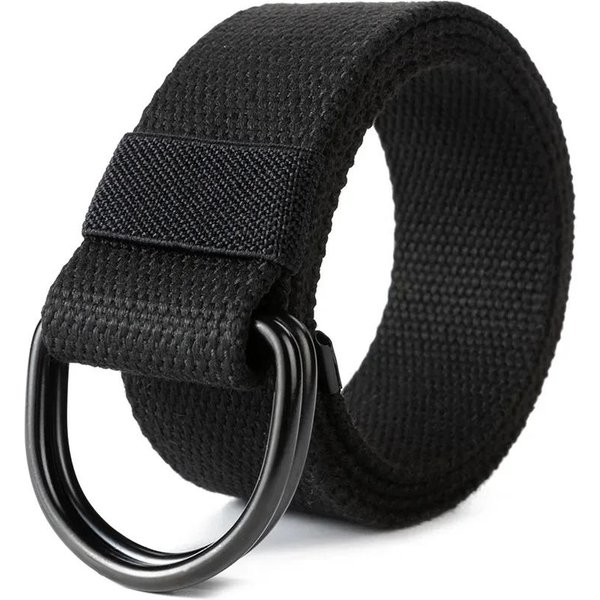Pasek MęSki Z PłóTna Wysokiej JakośCi Unisex Klamra Z PodwóJnym D Pasek W Talii Casualowy Pasek Damski Z PłóTna Casualowy Pasek Sportowy Paski Taktyczne 120Cm Czarny-image