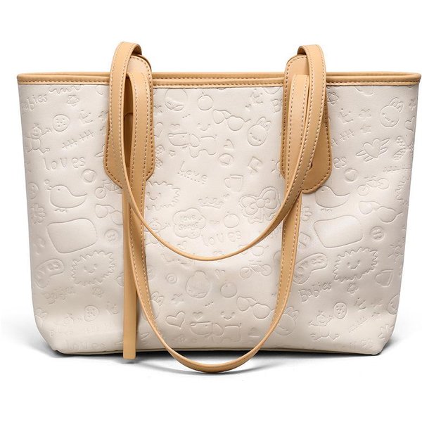 Bolso De Mujer Bolso Tote Primavera/Verano Para Viajar Bolso De Hombro De Cuero Para Mujer Bolso Grande White-image