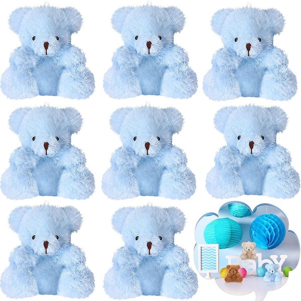 Ositos De Peluche Mini 12-4S Oso PequeñO De 4 Pulgadas Peluche Juguetes Oso Diminuto Peludo Oso Suave MuñEco De Peluche Para Recuerdos De Fiesta De CumpleañOs 48 PCS Azul-image
