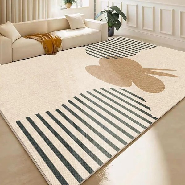 Geometryczny Kremowy Dywan, Minimalistyczny Dywanik Pod Kanapę Do Salonu, Mata Pod PodnóżEk Do Sypialni, AntypośLizgowy I ŁAtwy Do Czyszczenia WystróJ Domu 50X80Cm-image