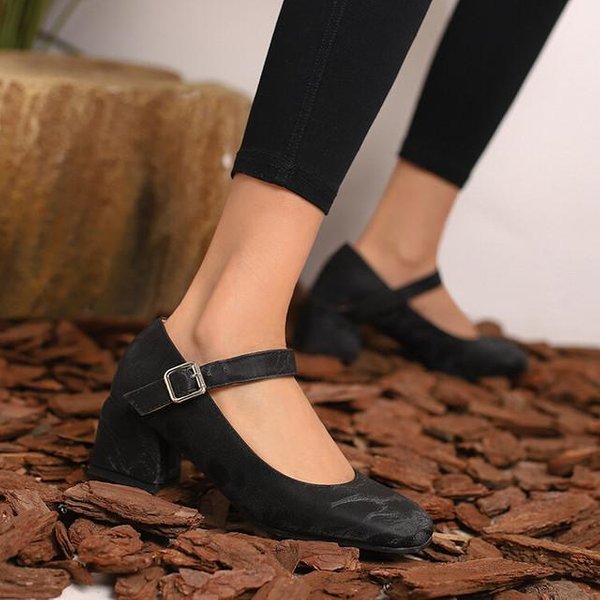 Tallas Grandes 44 45 46, Zapatos De Mujer Nuevos, Zapatos De Punta Redonda, Tacones Altos Para Mujer, Zapatos De Trabajo, Zapatos De TacóN Para Mujer, Tacones Gruesos 33 Negro-image