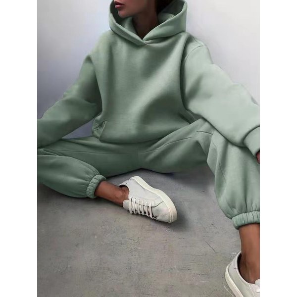 Conjuntos Elegantes De Dos Piezas Para Mujer, Sudaderas Con Capucha CáLidas Y Pantalones Largos, Conjuntos De Moda Para Mujer M Verde-image
