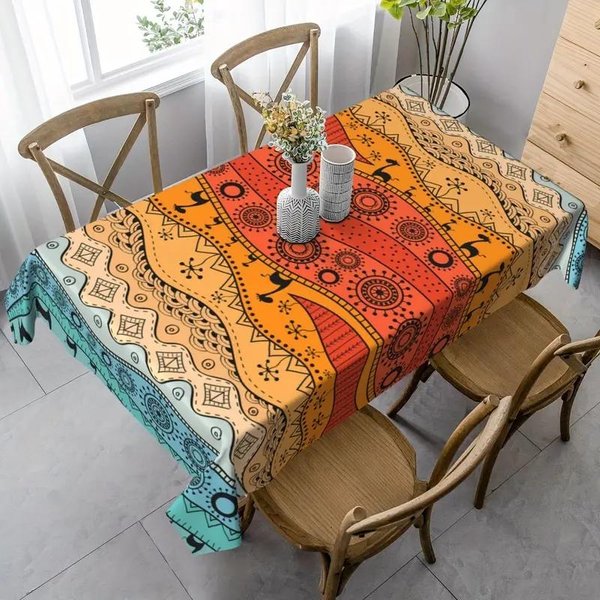 Bohemian Etniczny Styl Gradientowy ProstokąTny Obrus Dekoracja StołU Kuchennego I Jadalnianego Wielokrotnego UżYtku Wodoodporny Obrus Dekoracja ŚLubna 90X140Cm-image