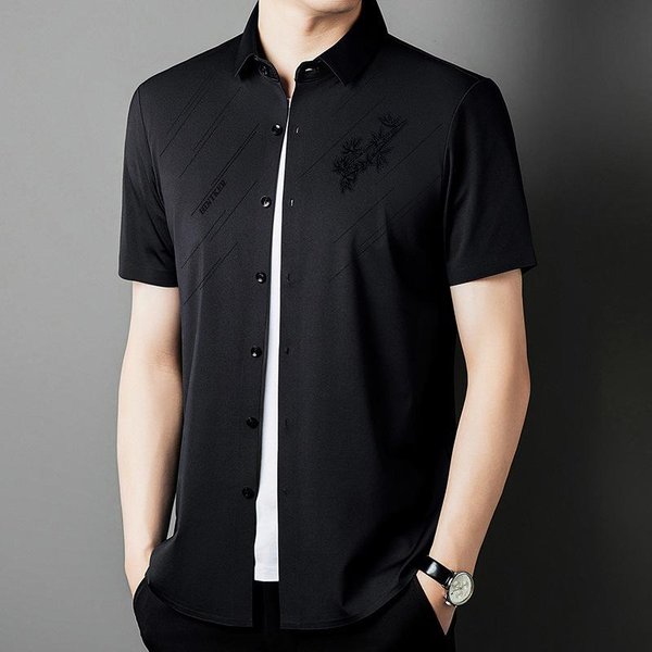 Camisa De Manga Corta De Verano, Camiseta Sin Costuras Para Hombre, Camisa De Secado RáPido, Polo De Media Manga, Ropa De Negocios Para Hombre Xxxxl Black-image