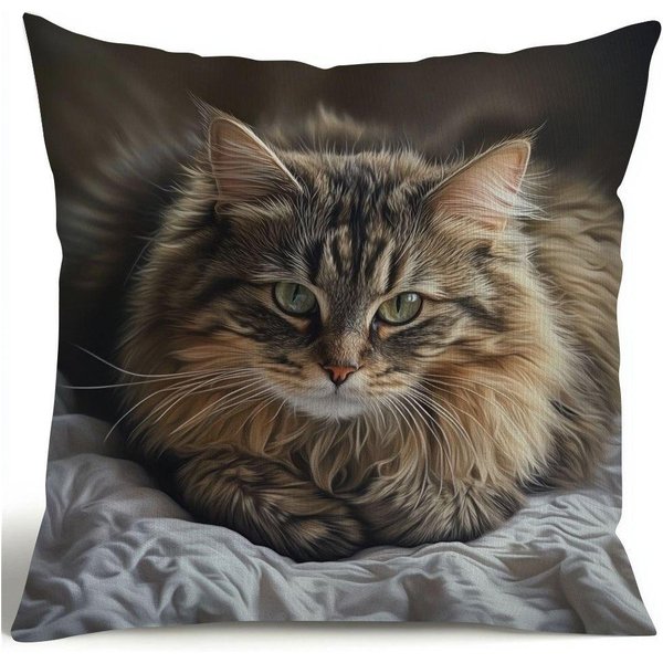 Funda De Almohada Gato Maine Coon Vintage 45X45Cm 100% PoliéSter Con Cremallera Invisible Funda De CojíN Decorativa DecoracióN Del Hogar 45X45Cm-image