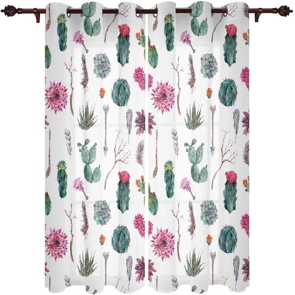 Plantas Pastorales Suculentas Flores Cortinas De Ventana Para Sala De Estar Dormitorio Cortina Moderna Persianas De Cocina Cortinas 135W X 60H(Cm) X1-image