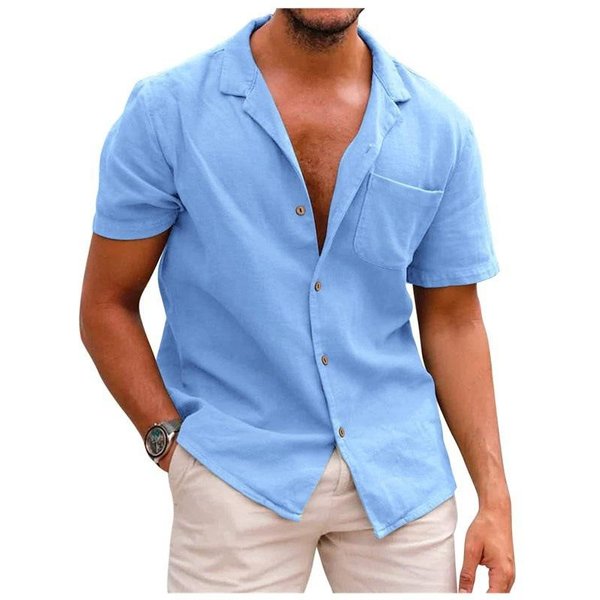 Camisas Casuales De AlgodóN Y Lino Para Hombre Con Bolsillo Manga Corta Abotonadas Texturizadas Camisa De Verano Para Vacaciones Boda En La Playa XXL Gray-image