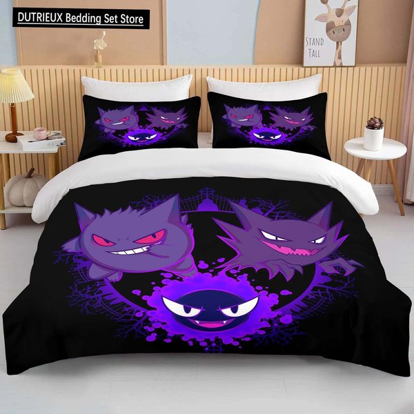 Kolekcja PośCieli Z Nadrukiem Pokemon Gengar KreskóWka Anime Poszewka Na KołDrę KołDra Poszewka Na Poduszkę ChłOpcy Dziewczynki Dzieci DorośLi Kolekcja PośCieli Luksusowa AU Single(140X210Cm)-image