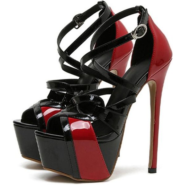 Seksowne Peep Toe Ekstremalne Wysokie Obcasy Damskie SandałY Wesele Bankiet Szpilki Modny Pasek Z Klamrą Buty Na Platformie 35-image
