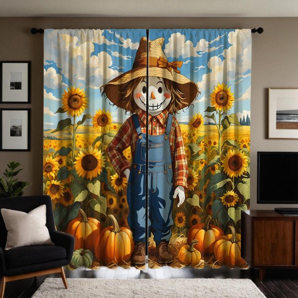 2 Piezas HD Girasol EspantapáJaros Cortina Decorativa En El Campo Corbata Amarilla Cortina Impresa Digitalmente DecoracióN Del Hogar Estilo Decorati W52H63Inchw132H160Cm-image