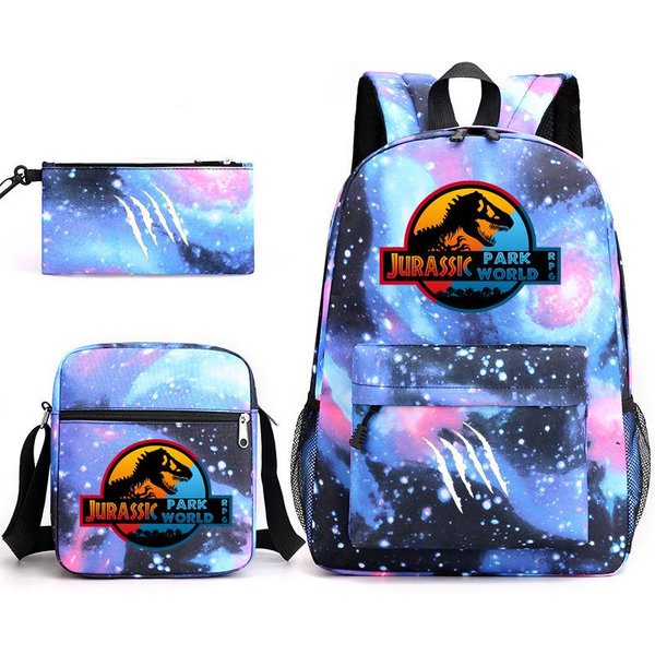 Mochila De Dinosaurio Jurassic World Mochila Escolar Para Estudiantes Jurassic World Bolsa De Almuerzo Estuche LáPices Moda Three-Piece Set-image