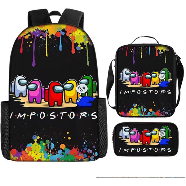 Szybka WysyłKa Kosmos WilkołAk Amongus Zestaw Trzech CzęśCi Plecak Szkolny Plecak Do SzkołY Podstawowej I ŚRedniej Torba AktóWka PióRnik Three-Piece Set (Backpack + Satchel + Pencil Case)-image