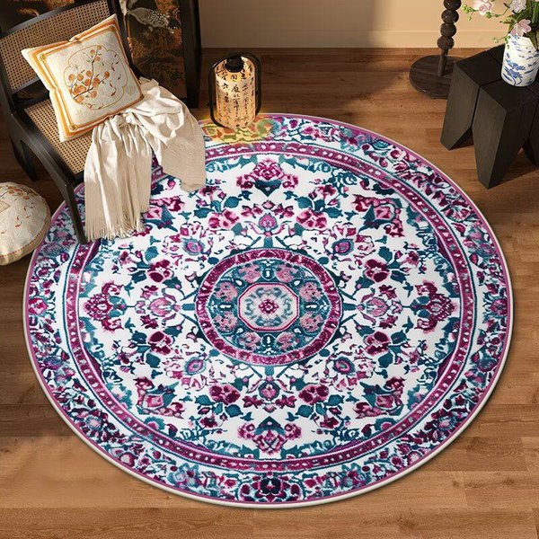 Bohemian OkrąGłY Dywan AntypośLizgowy MięKki Dywanik Do Salonu Sypialni Dekoracja ŁAtwy W Czyszczeniu Estetyczny PodkłAdka Pod KrzesłO 2.6Ft(80X80Cm)-image