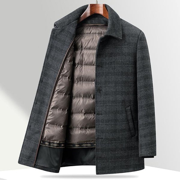 Abrigo De Lana Para Hombre De Mediana Edad Y Ancianos Con Forro De Plumas ExtraíBle Chaqueta Abrigo TartáN De Papá 4XL Gray-image