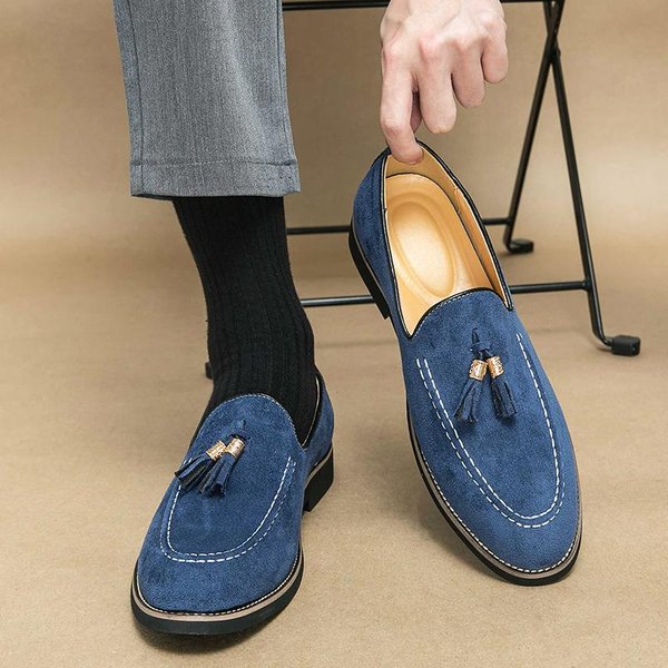 Nowe Modne SkóRzane MęSkie Buty Z FręDzlami Wsuwane Mokasyny OkrąGłY Czubek Patchworkowe Zamszowe Buty Wizytowe MęSkie Codzienne Buty Na Wesele Dla MężCzyzny 38 Zielony-image