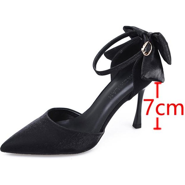 BiałE Eleganckie Kokardki Cienkie Obcasy Pompki Damskie Szpiczaste Noski Pasek Na Kostkę ŚLubne Buty Damskie Jedwabne Super Wysokie Obcasy Buty Panny MłOdej 39-image