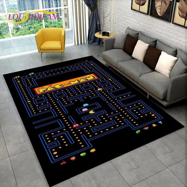 Pacman-Alfombra Retro CláSica Para Gamer, Alfombra Para El Hogar, Sala De Estar, Dormitorio Infantil, DecoracióN De Felpudo Para Sofá, Alfombra Antideslizante 80X120Cm(31X47In)-image