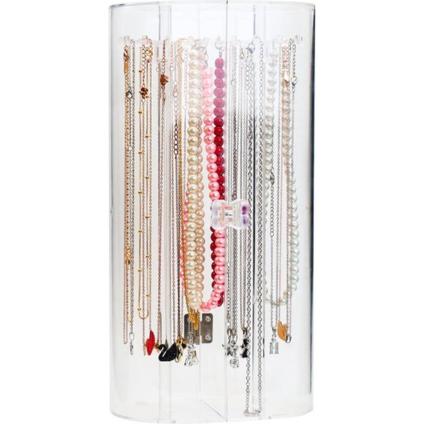 Akrylowy Stojak Na Naszyjniki Z 24 Haczykami Przezroczysty Organizer Na Naszyjniki PyłOszczelny Obrotowy Przechowywanie BiżUterii Curved Necklace Holder-image