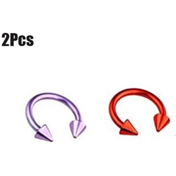 2 Szt. Kolczyk PodkóWka Z Kolcami StożKowymi Do Septum Nosa Ze Stali Chirurgicznej, KółKa Do SutkóW, Kolczyk Do Septum Nosa, Brwi, Ucha, BiżUteria Do CiałA Red-image