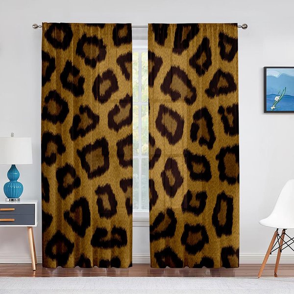 BrąZowe Leopard CęTki ZwierzęCe Futro Przezroczyste Woalowe ZasłOny Do Dekoracji Salonu Sypialni Okna Szyfonowa Tiulowa ZasłOna Draperie 1 PCS W100Xh250Cm&Grommet Top-image
