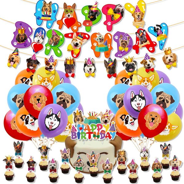 40 Piezas De Suministros Para Fiesta De CumpleañOs De Perros, Incluye Adornos Para Pasteles, Globos, Pancartas Para Perros-image
