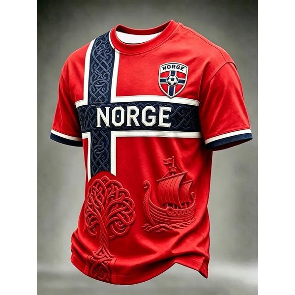 Edycja 2026 Norweska Koszulka Treningowa PiłKarska - Cyfrowy Druk 3D - Wygodna I OddychająCa - Odzież Personalizowana Rodzinna XL Red-image