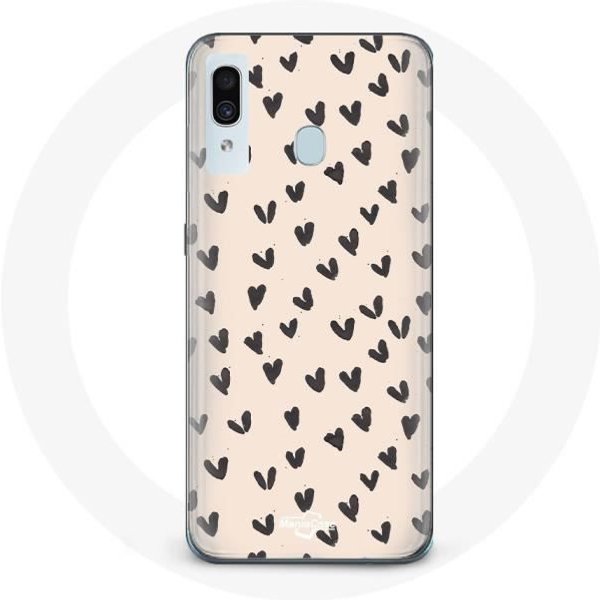 Coque Pour Samsung Galaxy A20 Fond De Texture Abstraite Coeurs Noirs Negro-image