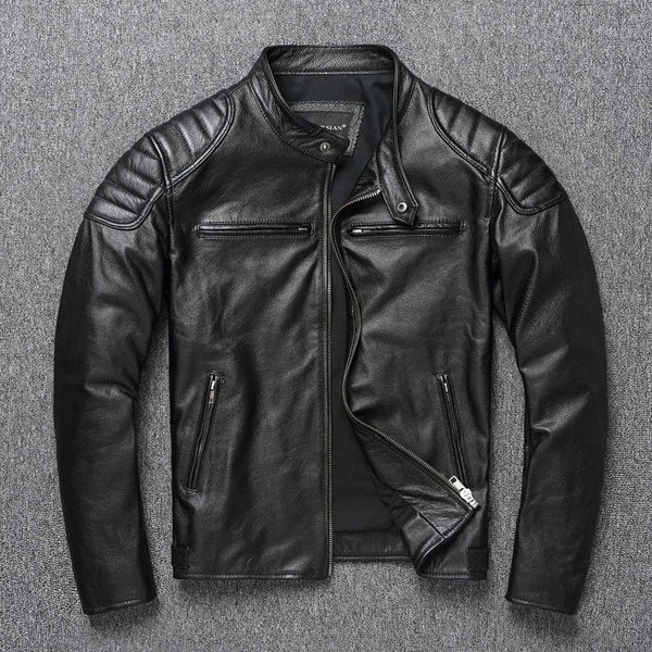 Nowa SkóRzana Kurtka Warstwa Wierzchnia 100% SkóRa BydlęCa Odzież SkóRzana MęSka StóJka Ubrania Motocyklowe Jesienno-Zimowa Plus Size XXL-image