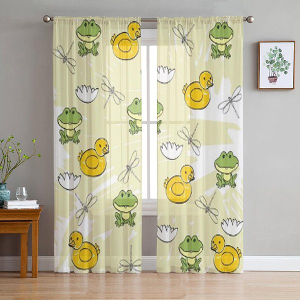 SłOdkie ŻAby I Kaczki Luksusowe Szyfonowe Przezroczyste ZasłOny Do Dekoracji Salonu Sypialni Okna Woale Tiulowa ZasłOna 135W X 274H(Cm) X2-image