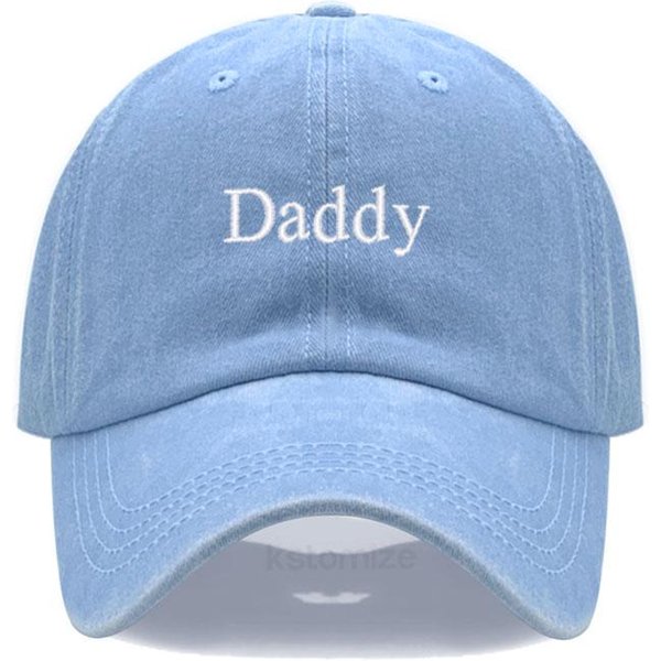 Wyszywana Czapka Baseballowa 'Daddy' Dla Kobiet MężCzyzn Modna Regulowana MięKka BawełNiana Czapka Taty Unisex Klasyczne Czapki Golfowe Jasny Kolor Niebieski-image