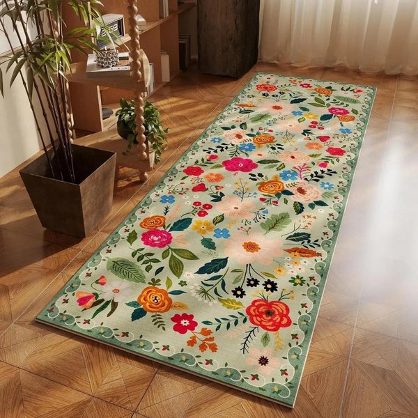 Dywanik Biegacz Dywanik Sypialnia PrzyłóżKowy DłUgi Mata PodłOgowa MięKki Puszysty Dywan Kwiatowy Styl Pastoralny Dekoracja Domu Dywany Do Salonu 100*200Cm-image