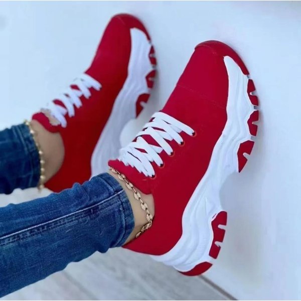 Trampki Damskie Buty Nowy WzóR PłóCienne Buty Na Co Dzień Damskie Buty Sportowe PłAskie Sznurowane DorosłE Zapatillas Mujer Chaussure Femme 39 Red-image
