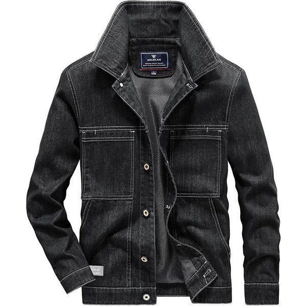 Kurtka DżInsowa MęSka Wiosna I Jesień Nowy Styl LuźNa Retro Modna Casualowa Kurtka DżInsowa Top Dla MężCzyzn M Black-image