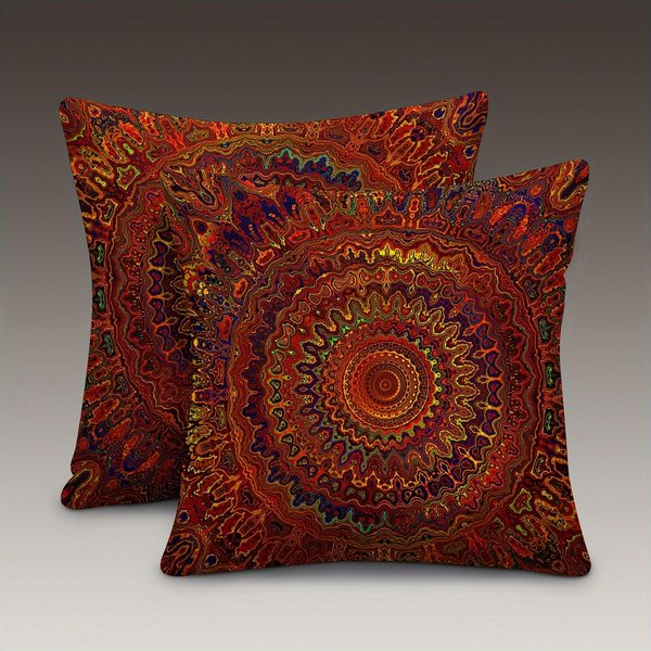 Funda De Almohada Vikama Red Dreamy Golden Mandala Estilo Bohemio, DecoracióN Del Hogar Para Dormitorio Y Sala De Estar De Estilo Moderno 60X60Cm-image