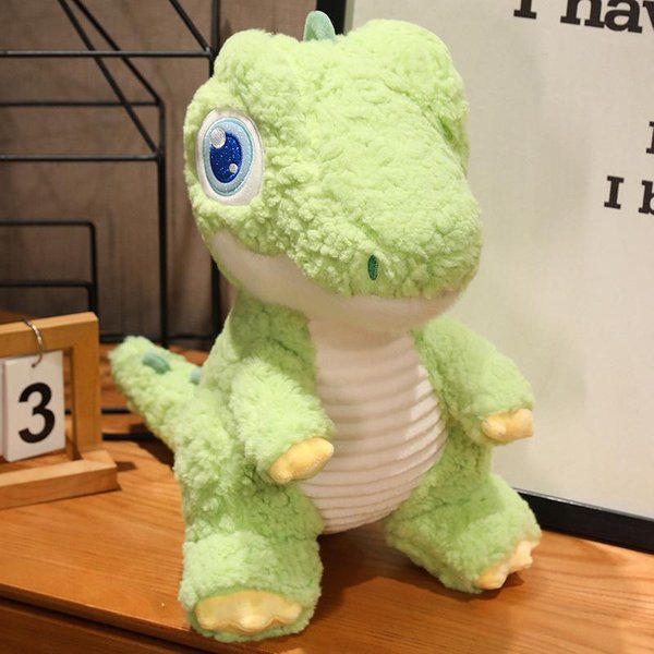 Pluszowa Zabawka Squishy Dinozaur MięKka KreskóWkowa DużE Oczy Dino Pluszowa Lalka Kawaii Zwierzę Prezenty Urodzinowe Dla Dzieci Wypchana Poduszka Do Przytulania 23Cm Beige-image