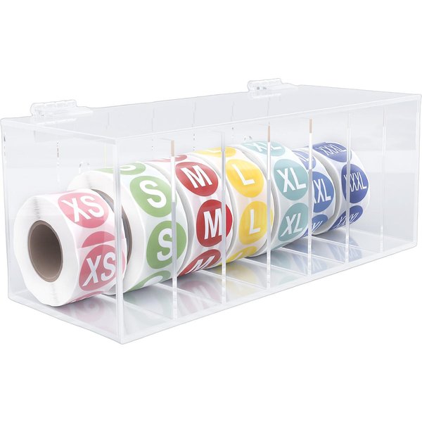 Dispensador De Etiquetas De AcríLico Transparente Caja Soporte 7 Ranuras Montaje En Pared Dispensador De Rollos De Pegatinas Con 7 Rollos De Etiquetas Para-image