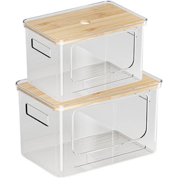 Dispensador De Bolsas De Basura Soporte Apilable Con PláStico Transparente Tapa De Bambú Organizador De Bolsas De Basura D Beige-image