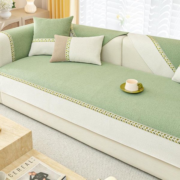 Funda De Sofá De Chenilla Con Bordado De Hojas, Funda Antideslizante Para SillóN, CojíN Para Asiento, Esquina, Toalla De Sofá De Borde Ancho Blanco Para HabitacióN 70X70Cm 1Pcs-image