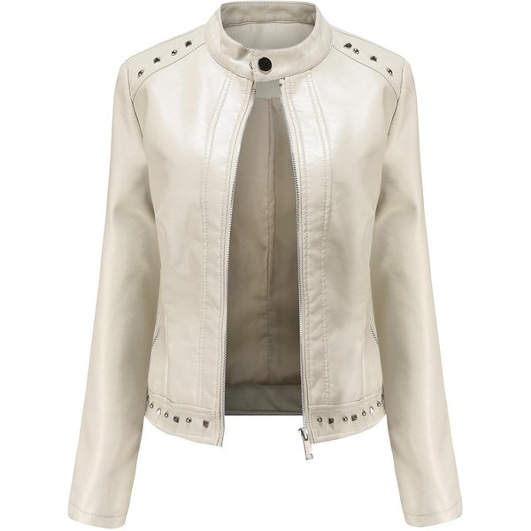 Nowa Kurtka SkóRzana Z KołNierzem StóJką W Stylu Rivet Fashion, Kurtka Casualowa Damska Wiosenna I Jesienna 5XL Beige-image