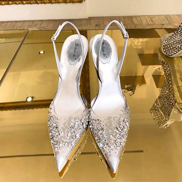 Nowe SandałY Z Cyrkoniami Kobiety Szpiczasty Nosek Imprezowe Wysokie Obcasy Buty ŚLubne Kobiety Sexy Sandalias Mujer Moda Zapatos De Mujer 34-image